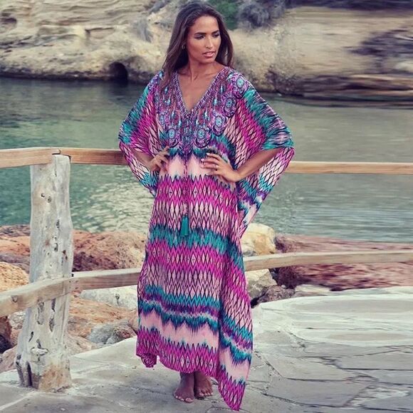 Gorgeous Bohemian Tassel Lace Up Summer Dress. One Size - Picture 1 of 4